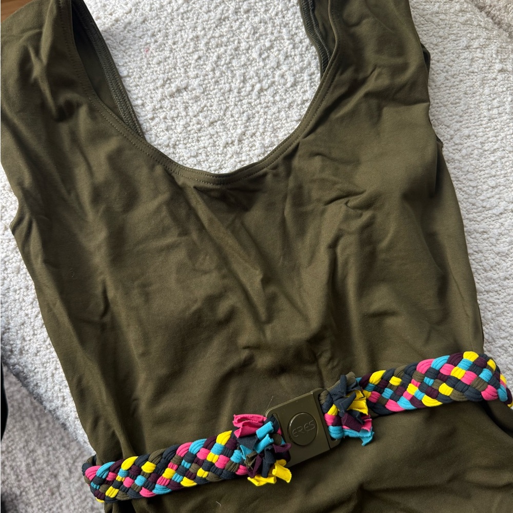 Women's Olive One Piece Swimsuit with Multicolor Belt